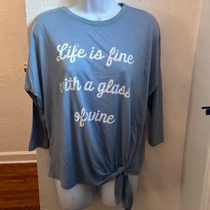 Modern lux size M 3/4 sleeve t-shirt Life is fine with a glass of wine